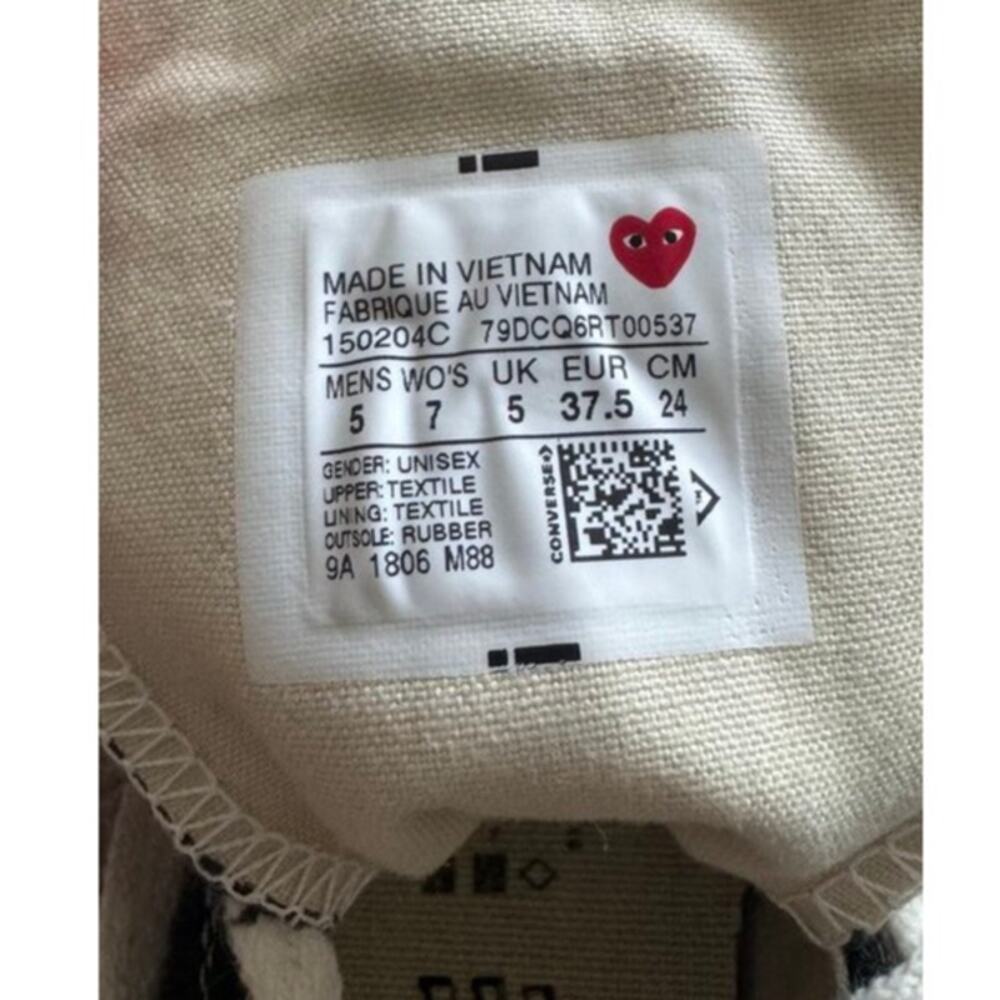 Converse x COMME des GARÇONS PLAY Chuck 70 High Black Heart Unisex-W7/M5 150204C - Picture 10 of 14